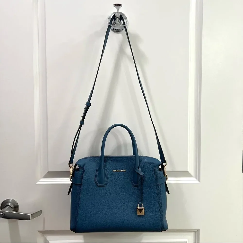 Michael Kors Mercer Pebbled Leather Satchel - Picture 5 of 12